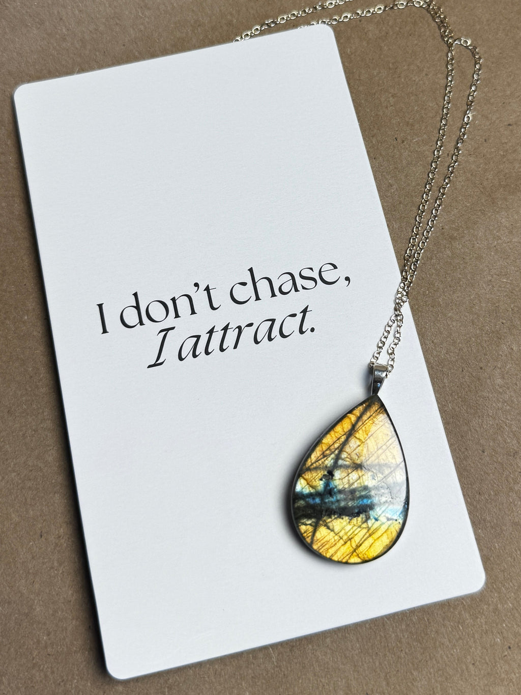 The Golden Signal Stone – Silver Labradorite Necklace