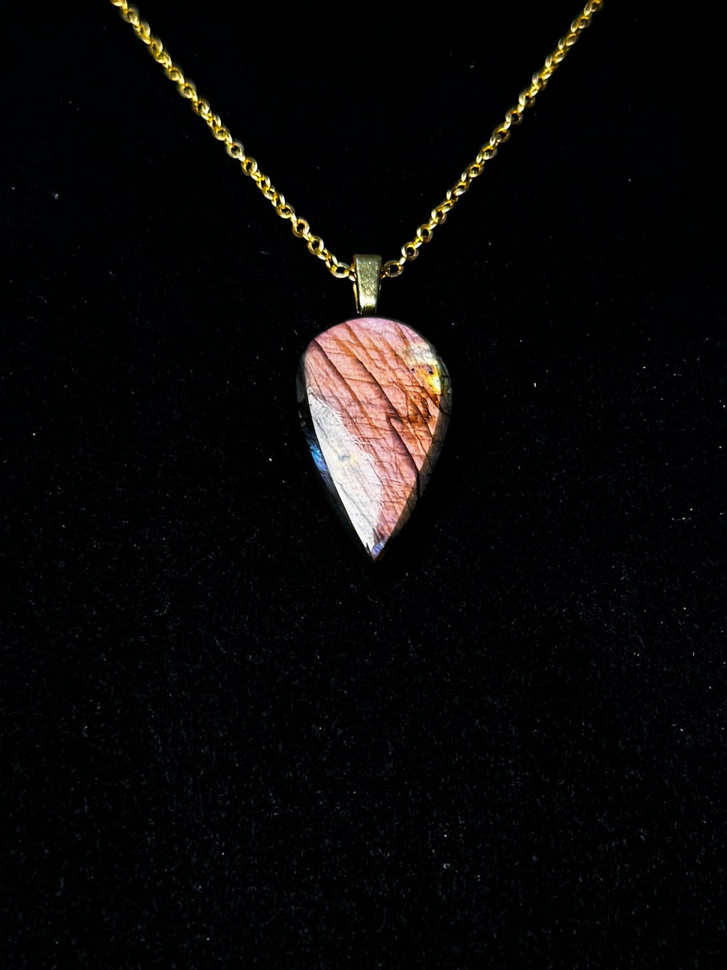 The Rose Ember Stone – Peach Pink Labradorite Necklace
