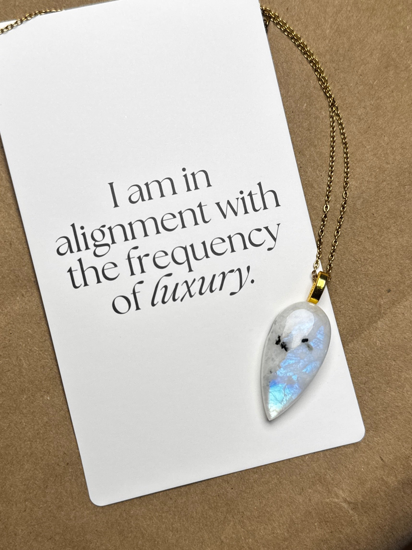 The Celestial Flow Stone – Rainbow Moonstone Necklace