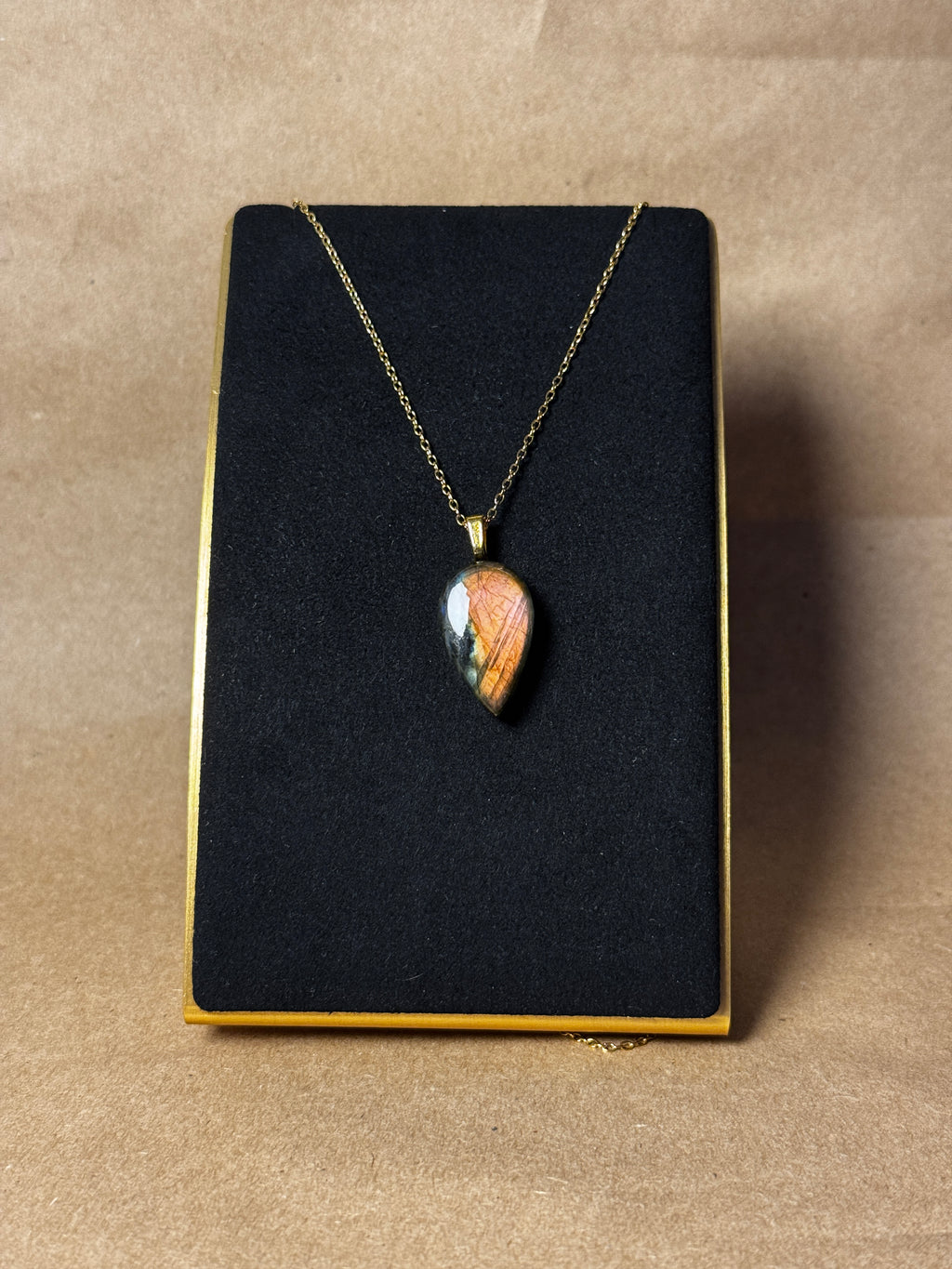 The Ember Stone – Peach Fire Labradorite Necklace