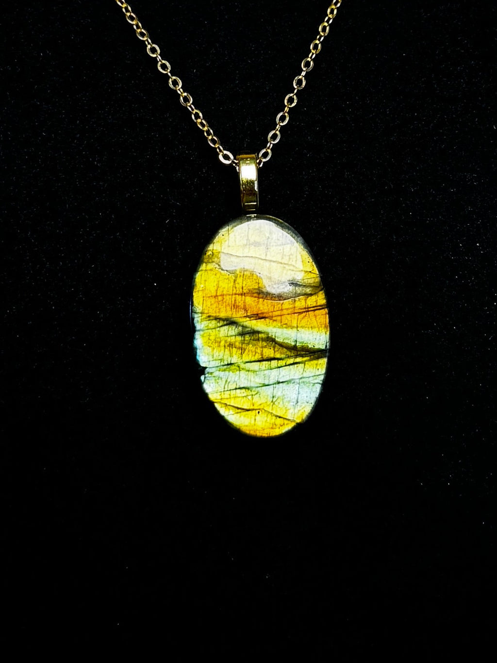 The Verdant Glow Stone – Golden Green Labradorite Necklace