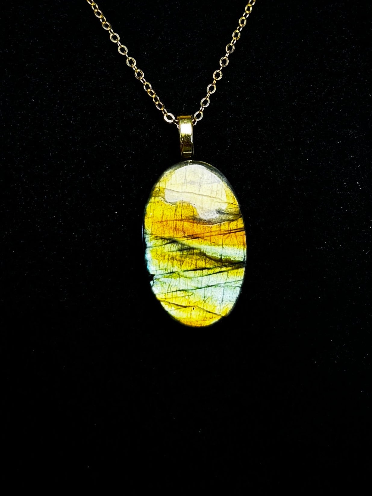 The Verdant Glow Stone – Golden Green Labradorite Necklace