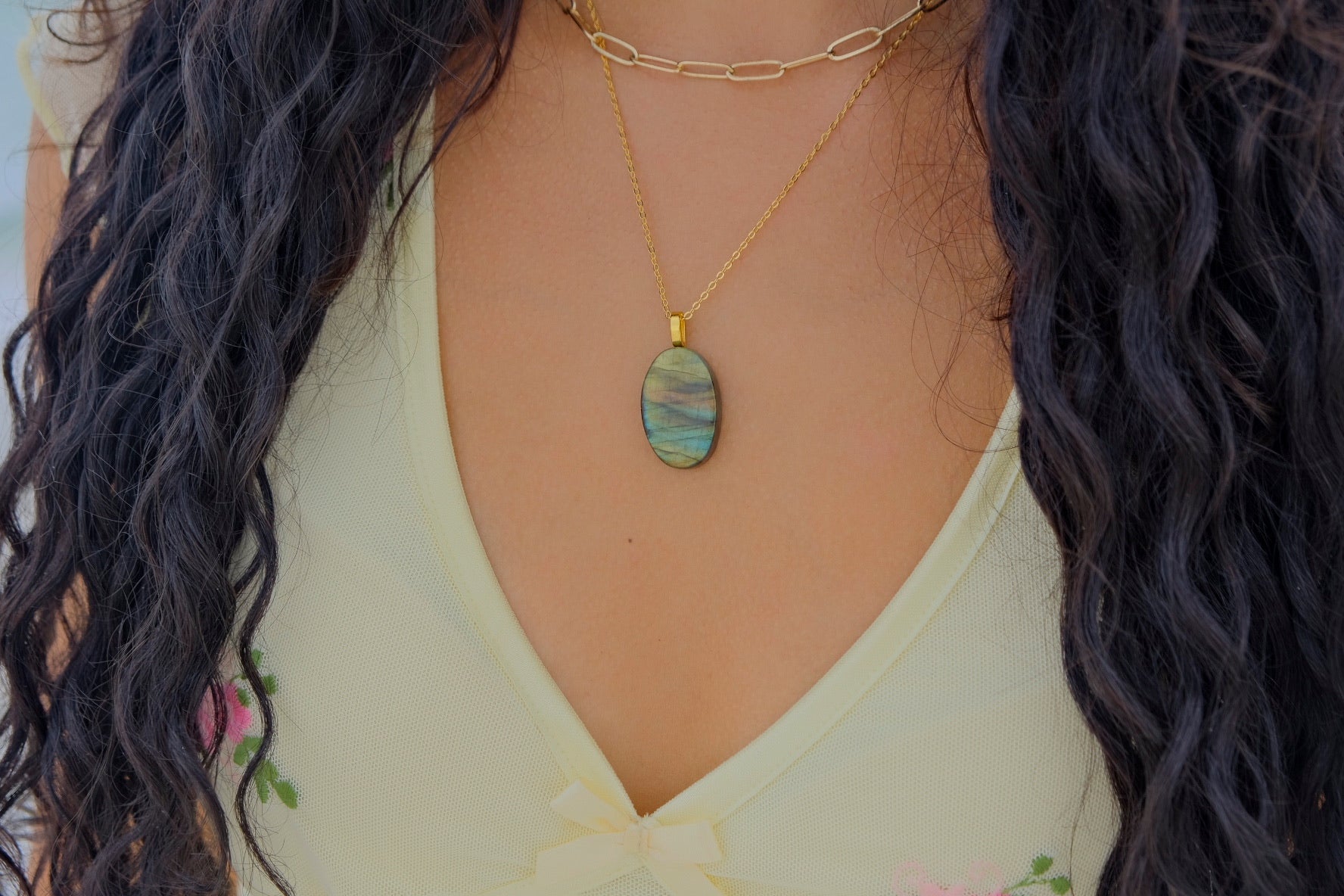 The Verdant Glow Stone – Golden Green Labradorite Necklace