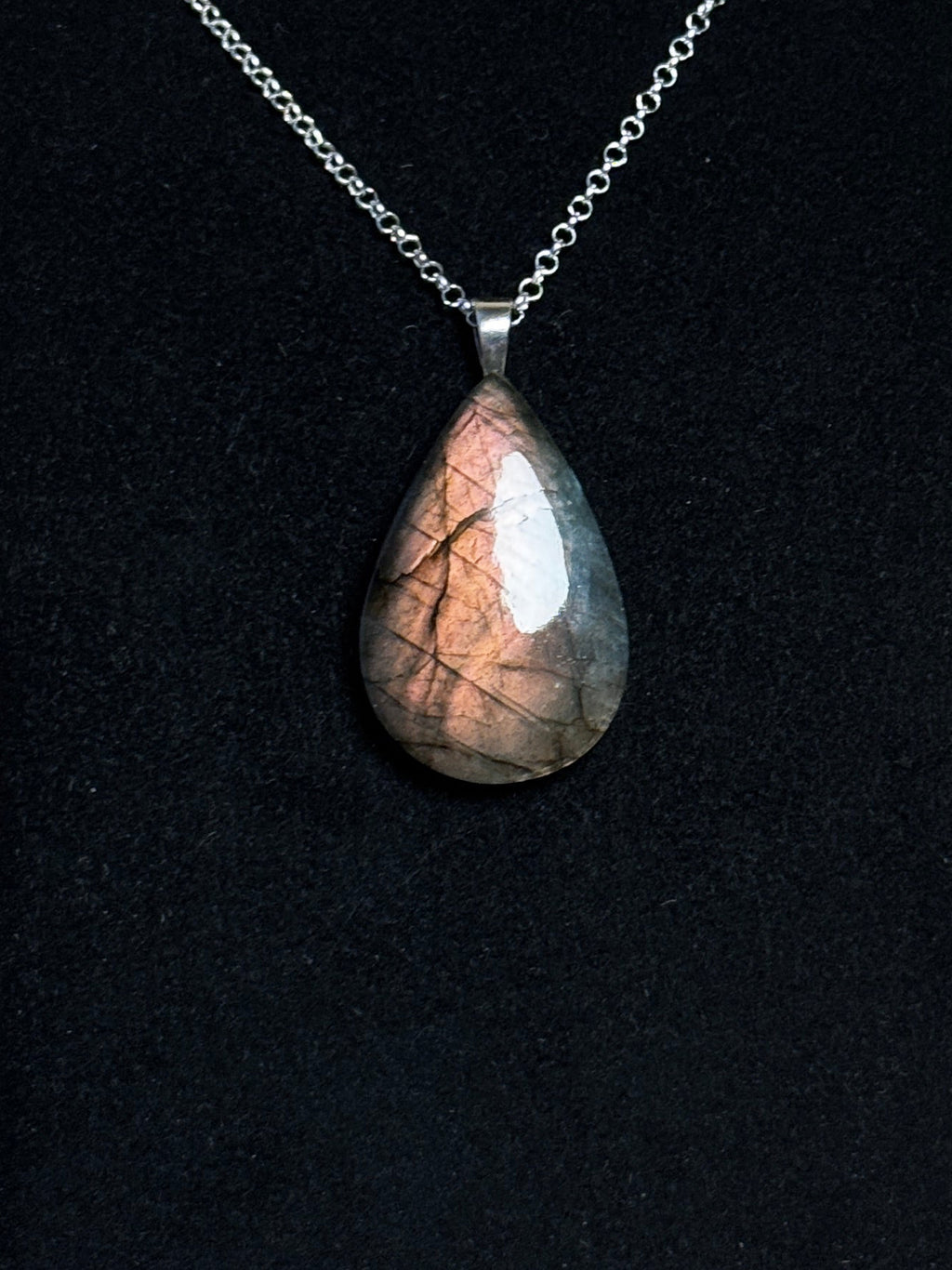 The Velvet Flame Stone – Copper Peach Labradorite Necklace