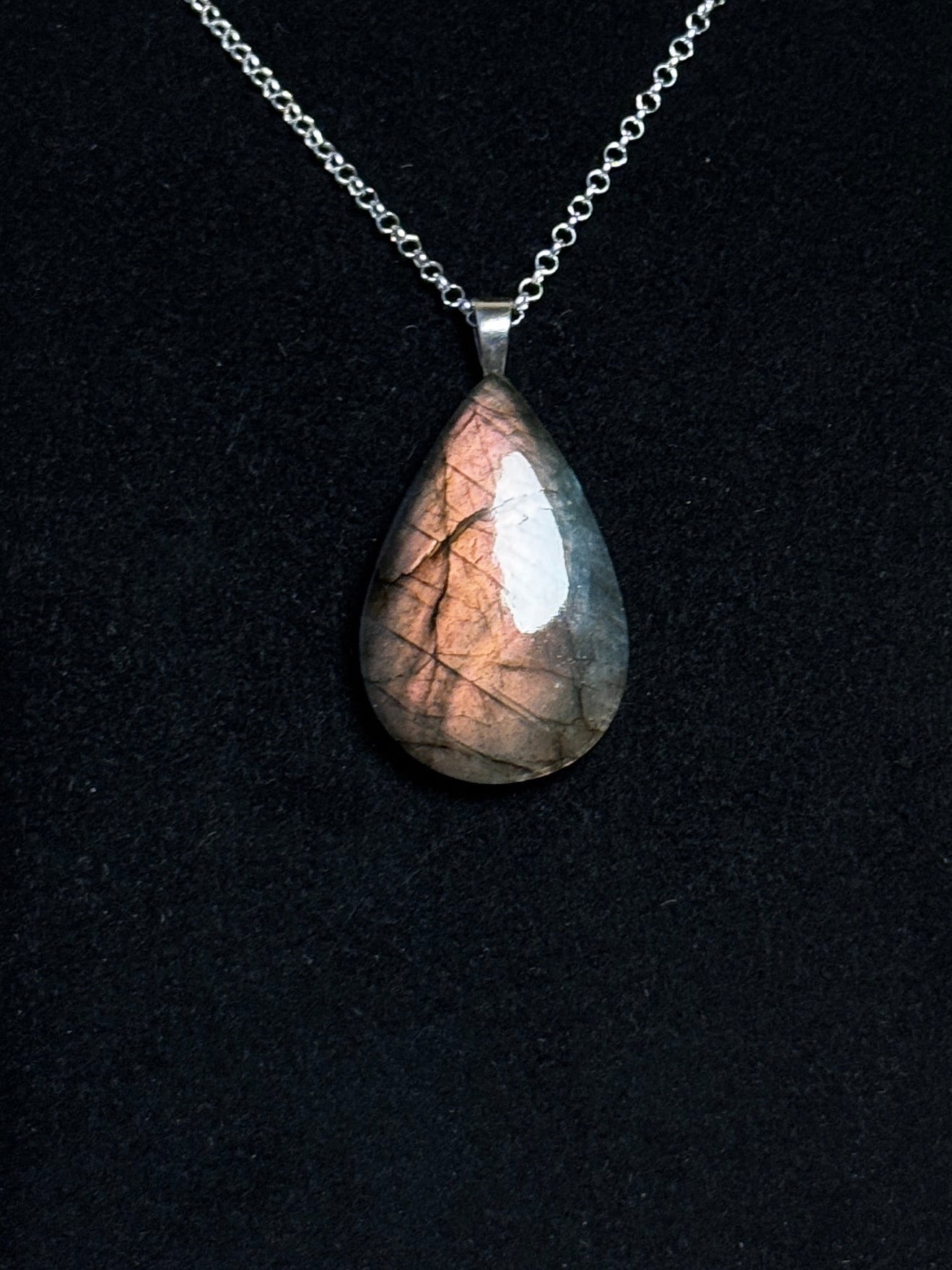 The Velvet Flame Stone – Copper Peach Labradorite Necklace