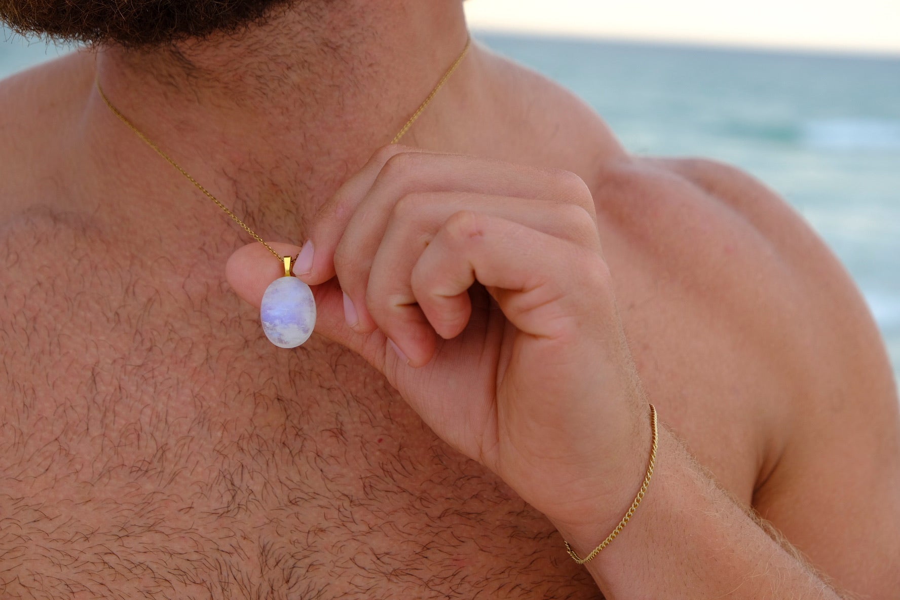 The Blue Aura Stone – Rainbow Moonstone Necklace
