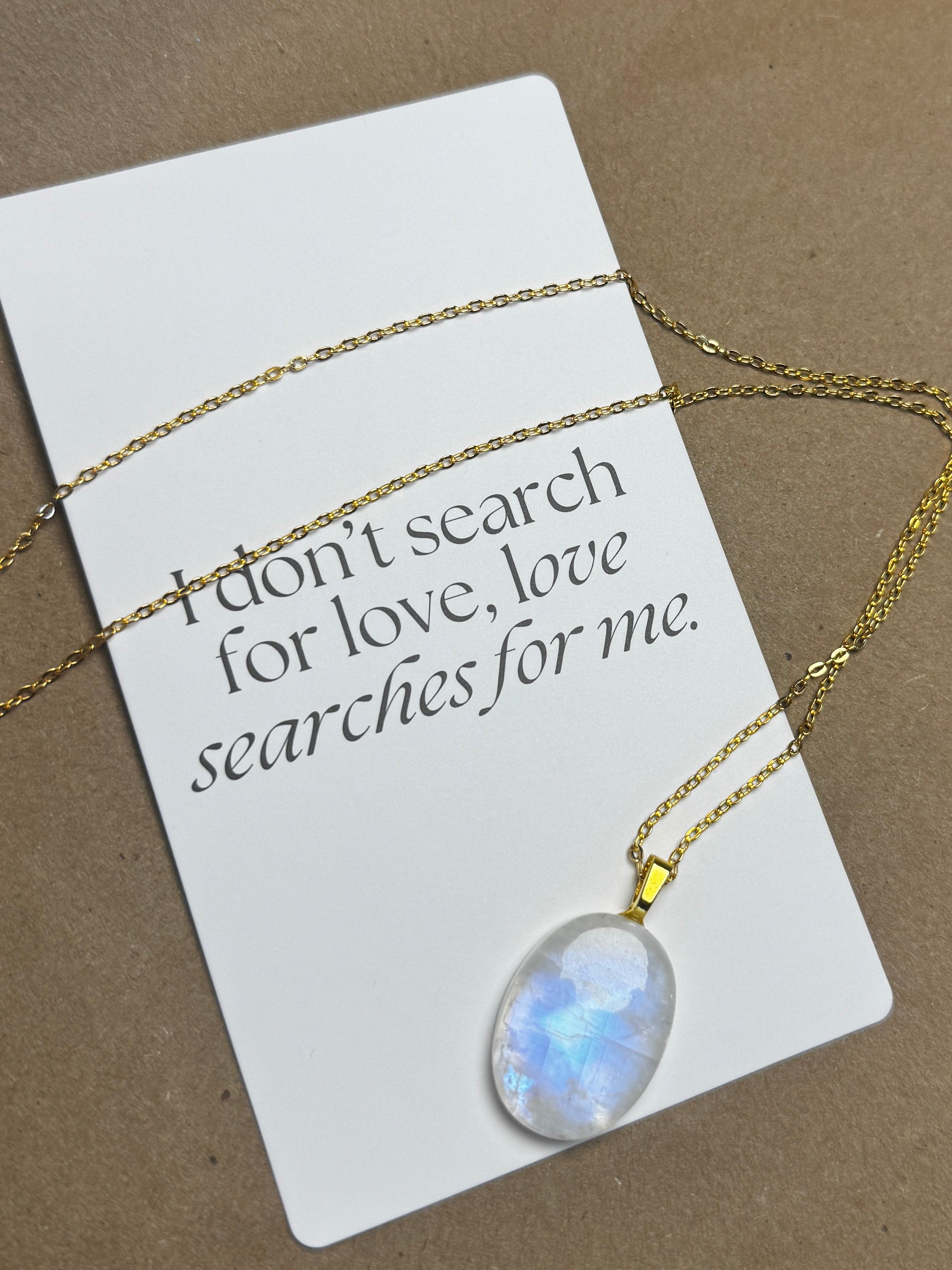 The Blue Aura Stone – Rainbow Moonstone Necklace