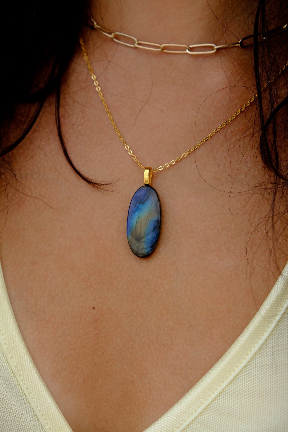 The Meridian Stone – Blue Gold Labradorite Necklace