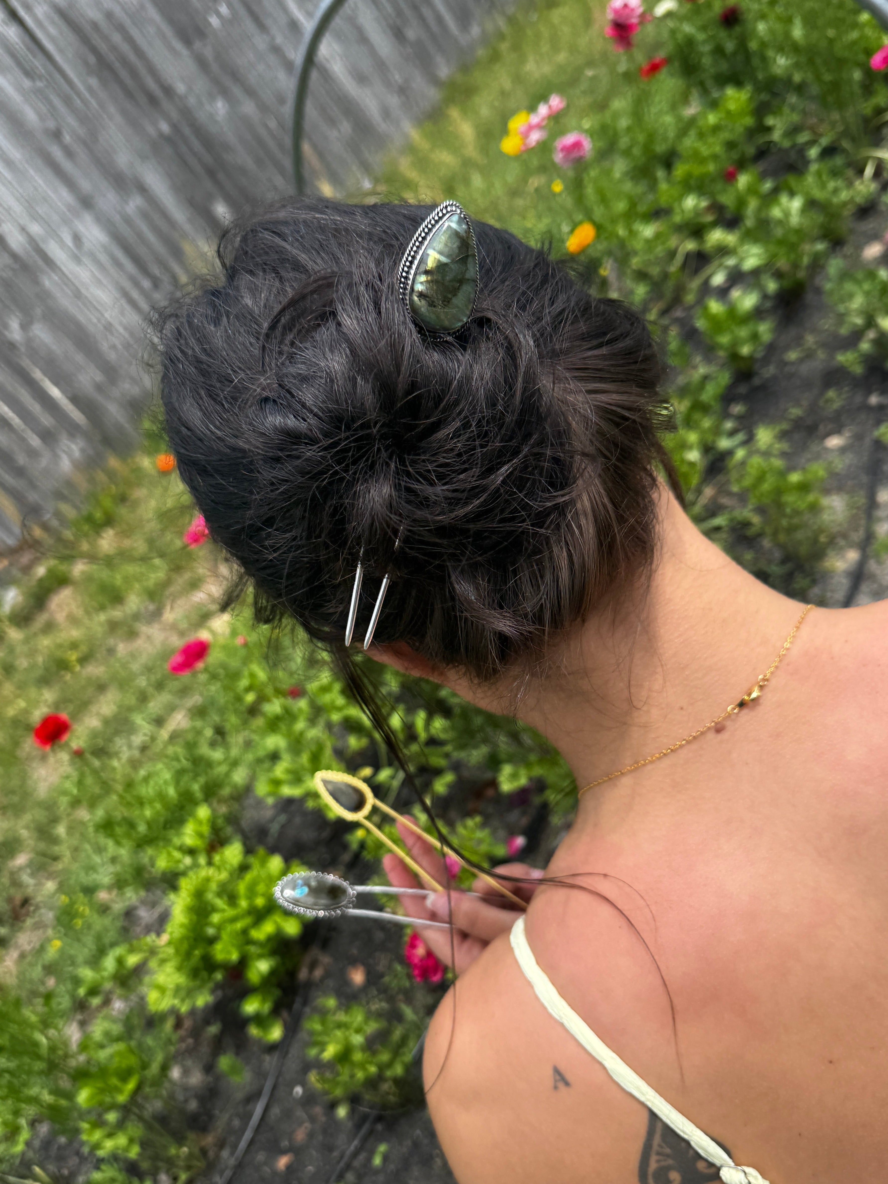 Labradorite Hair Pin – Silver Hair Fork