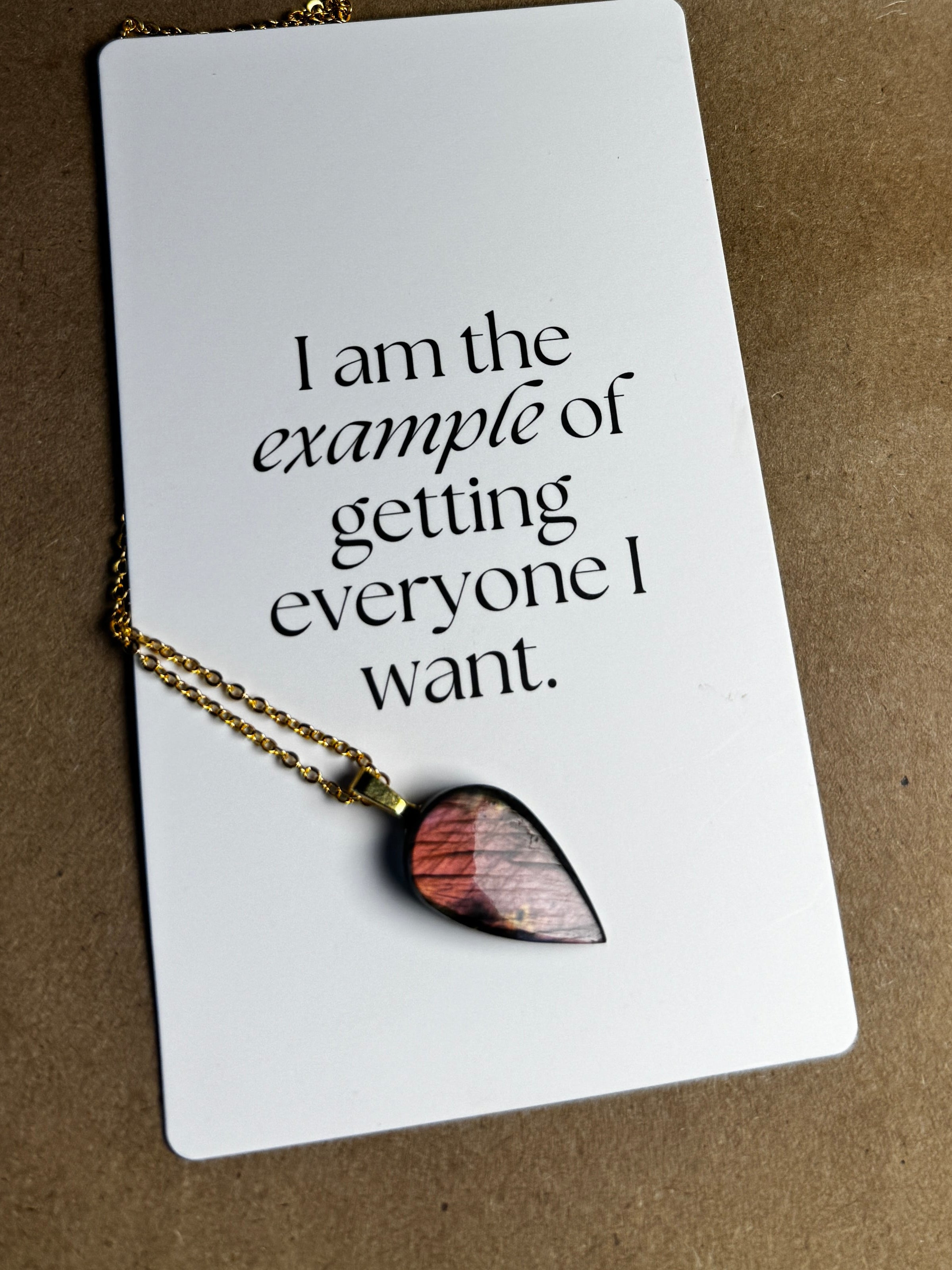 The Rose Ember Stone – Peach Pink Labradorite Necklace