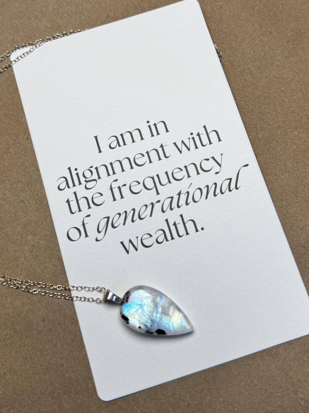 The Lunar Tide Stone – Silver Rainbow Moonstone Necklace