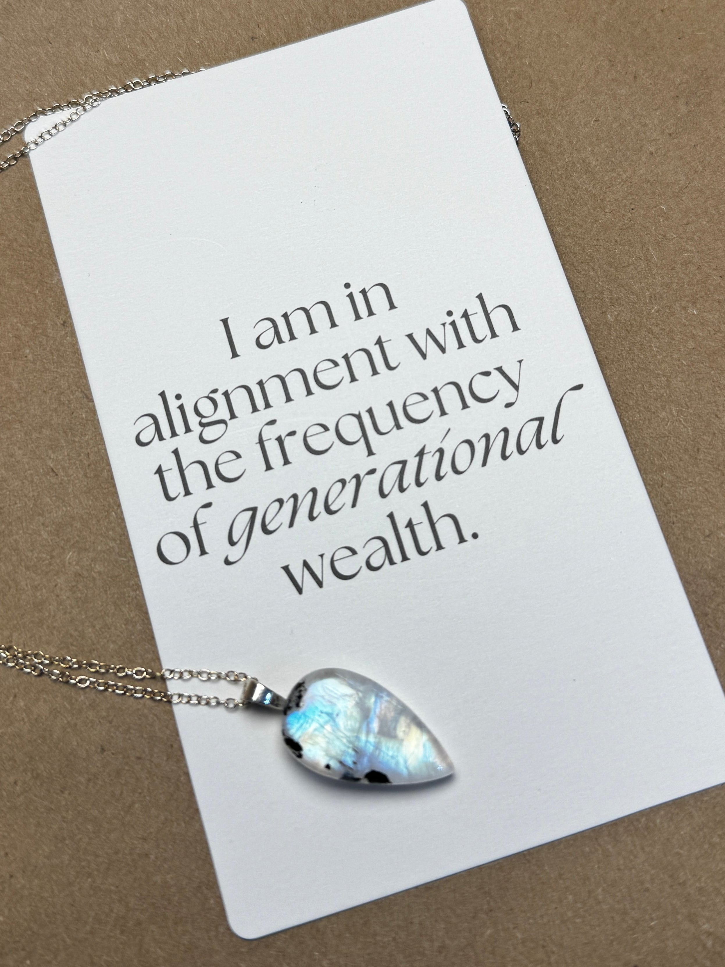 The Lunar Tide Stone – Silver Rainbow Moonstone Necklace