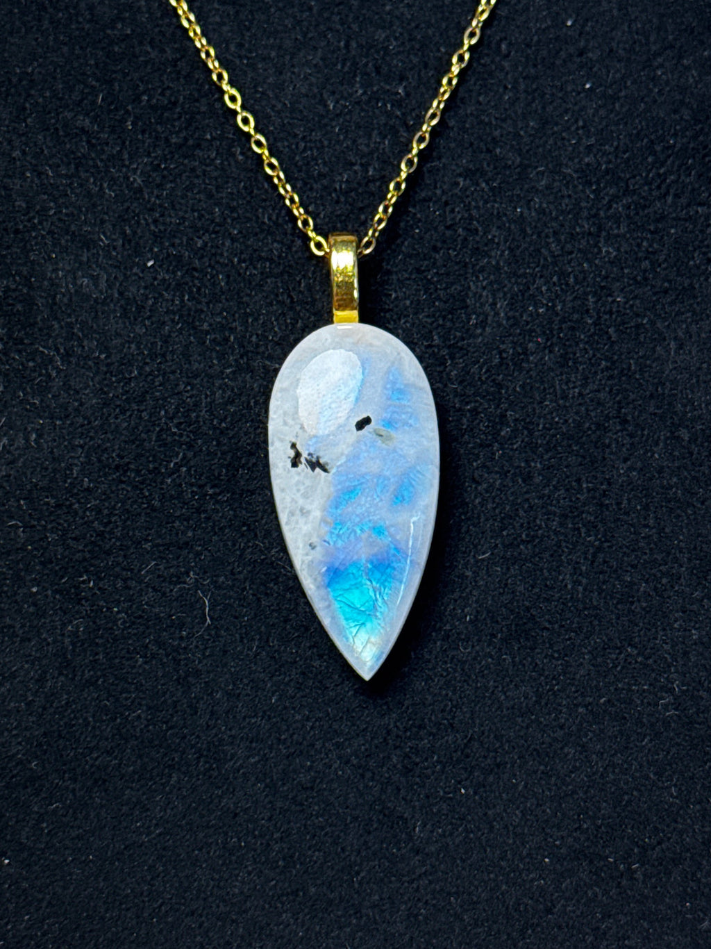 The Celestial Flow Stone – Rainbow Moonstone Necklace