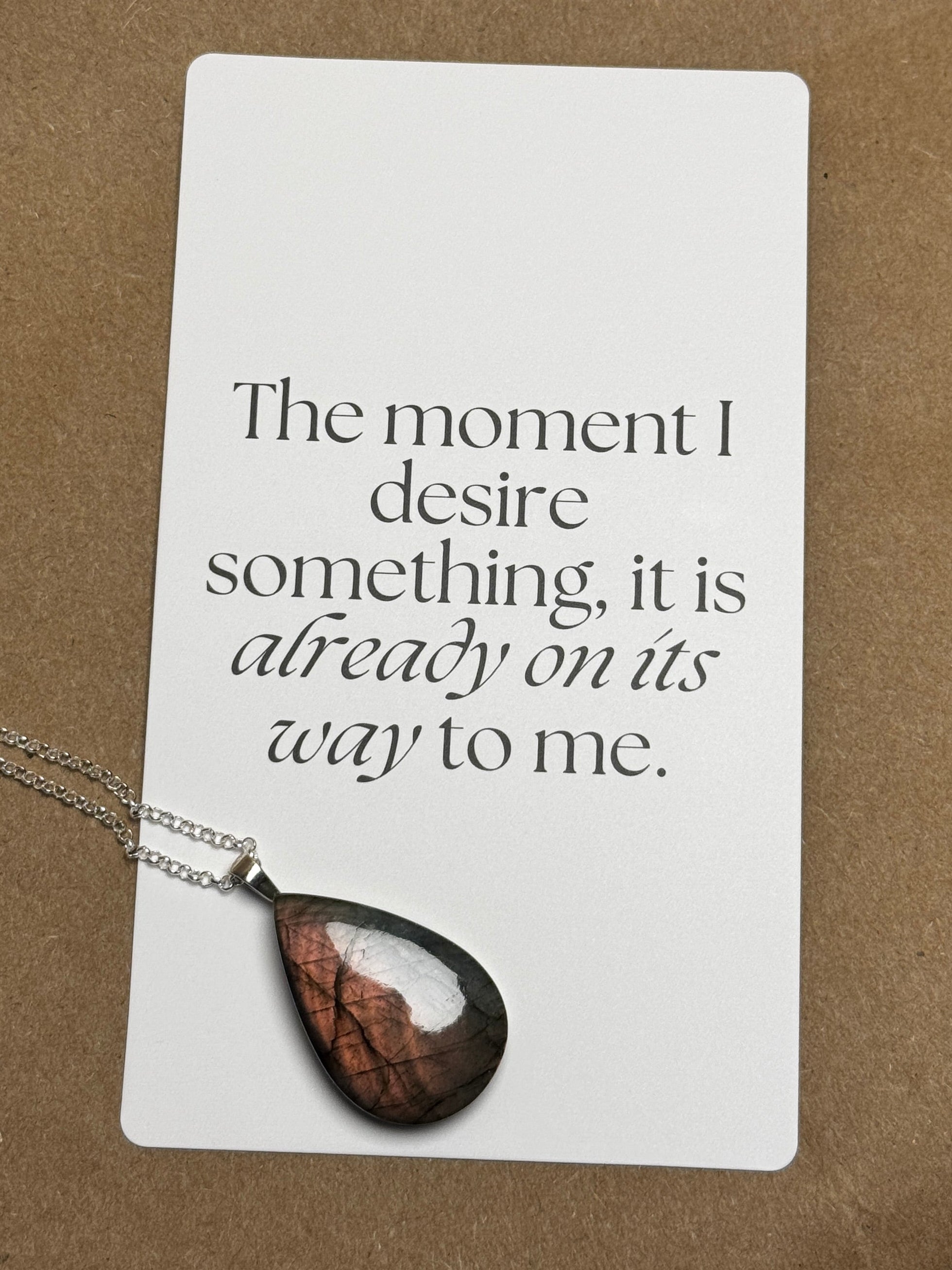 The Velvet Flame Stone – Copper Peach Labradorite Necklace