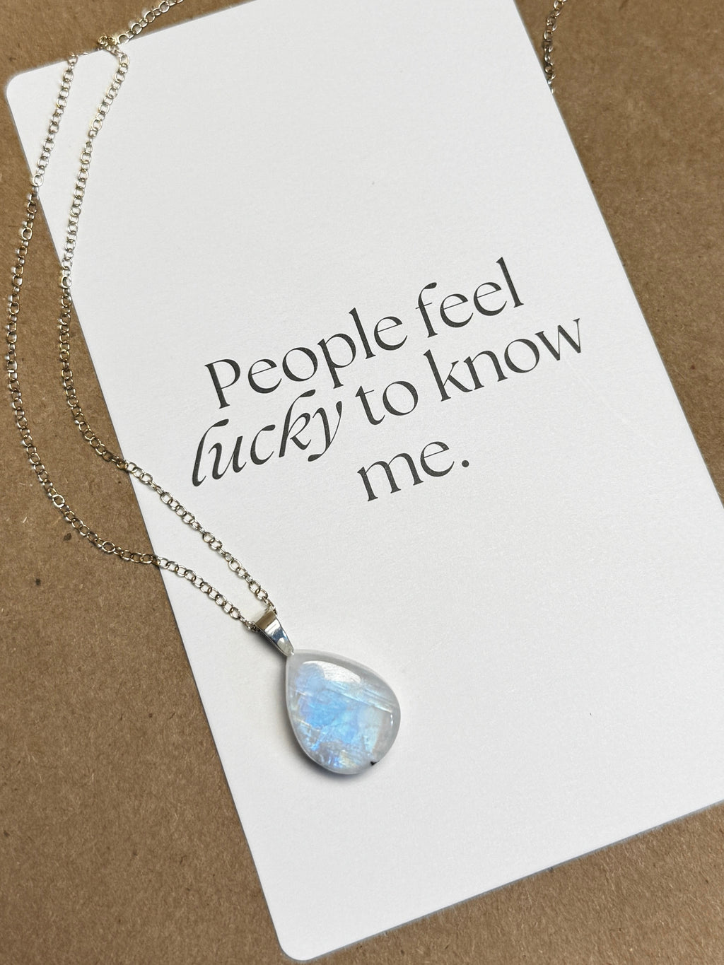 The Soft Halo Stone – Silver Rainbow Moonstone Necklace