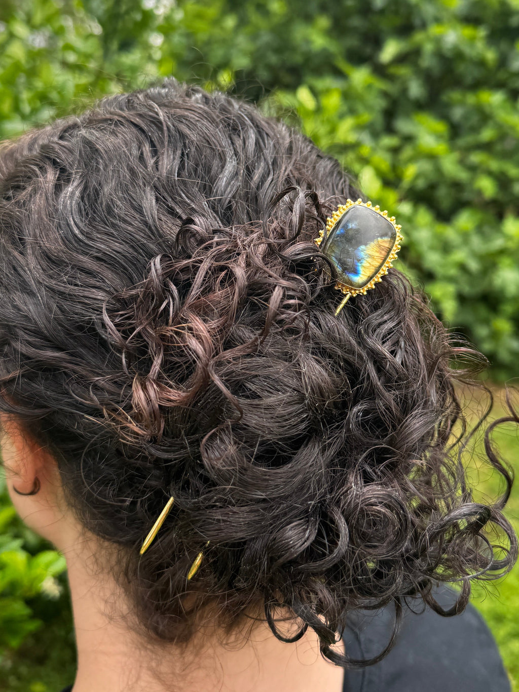 Labradorite Hair Pin – Gold Hair Fork