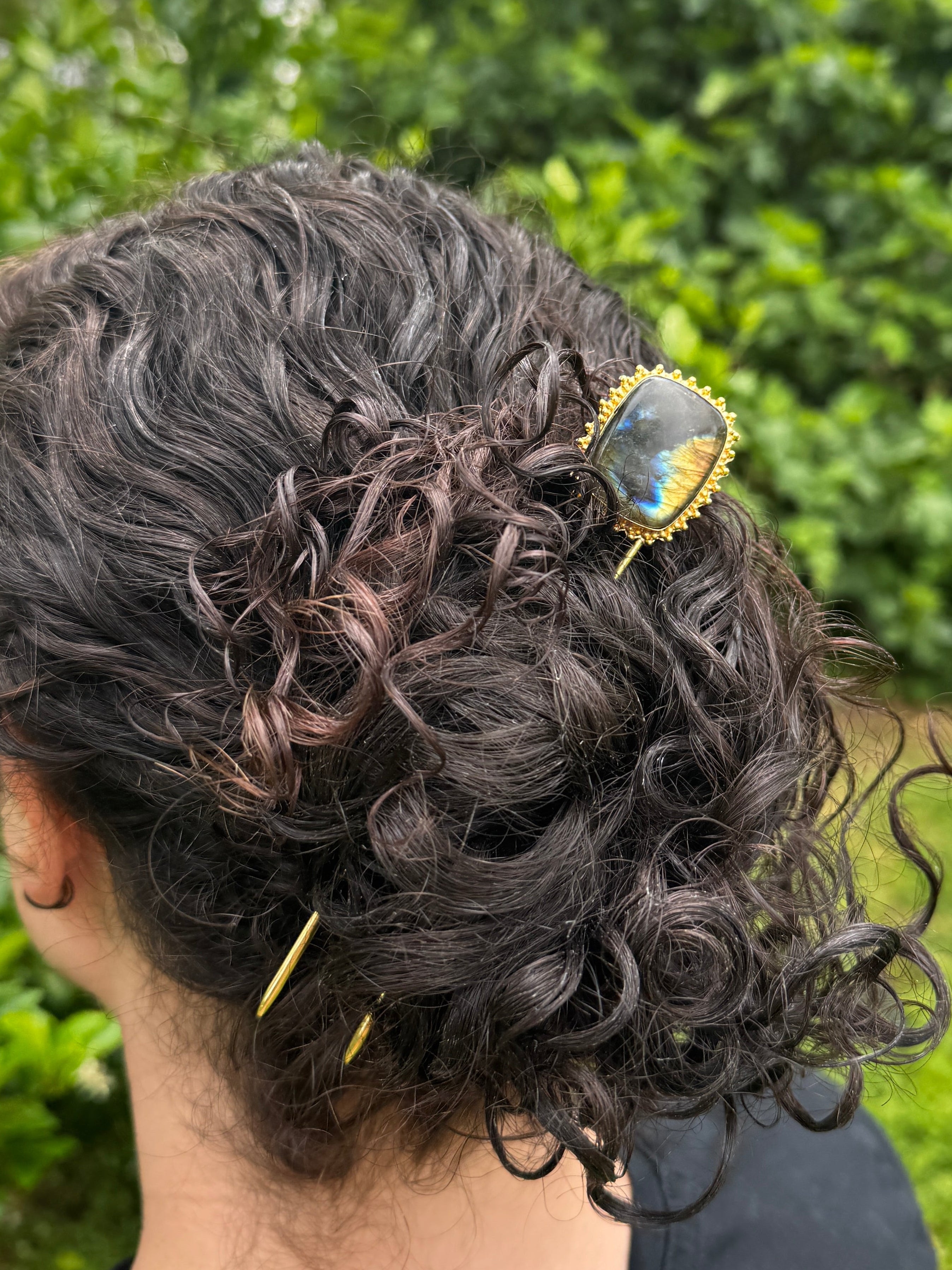 Labradorite Hair Pin – Gold Hair Fork