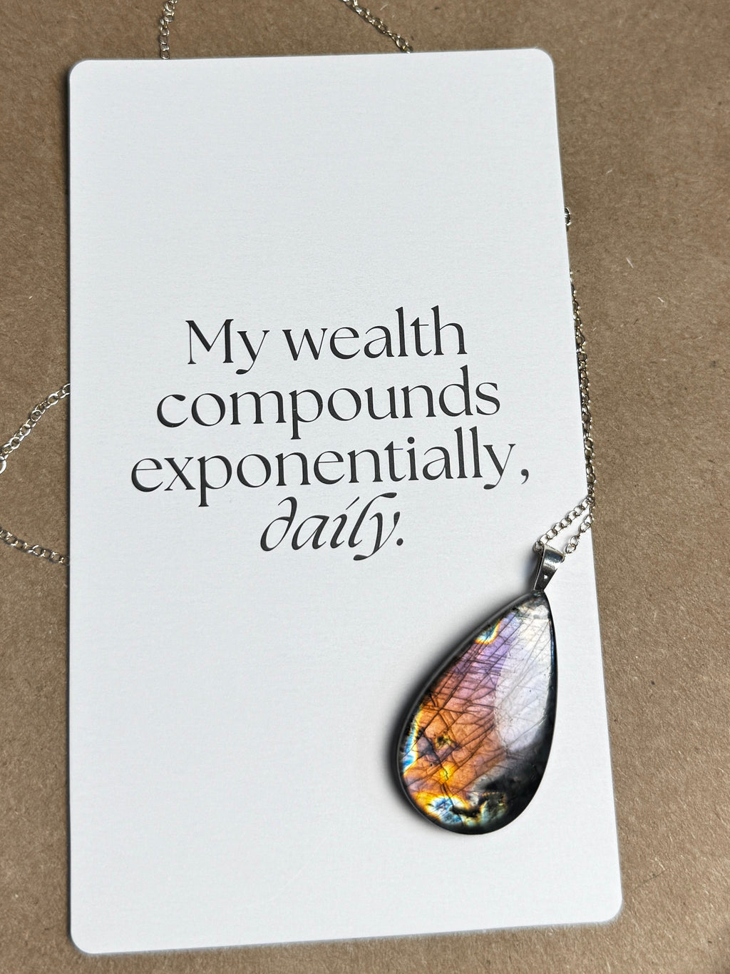 The Ember Bloom Stone – Silver Labradorite Necklace