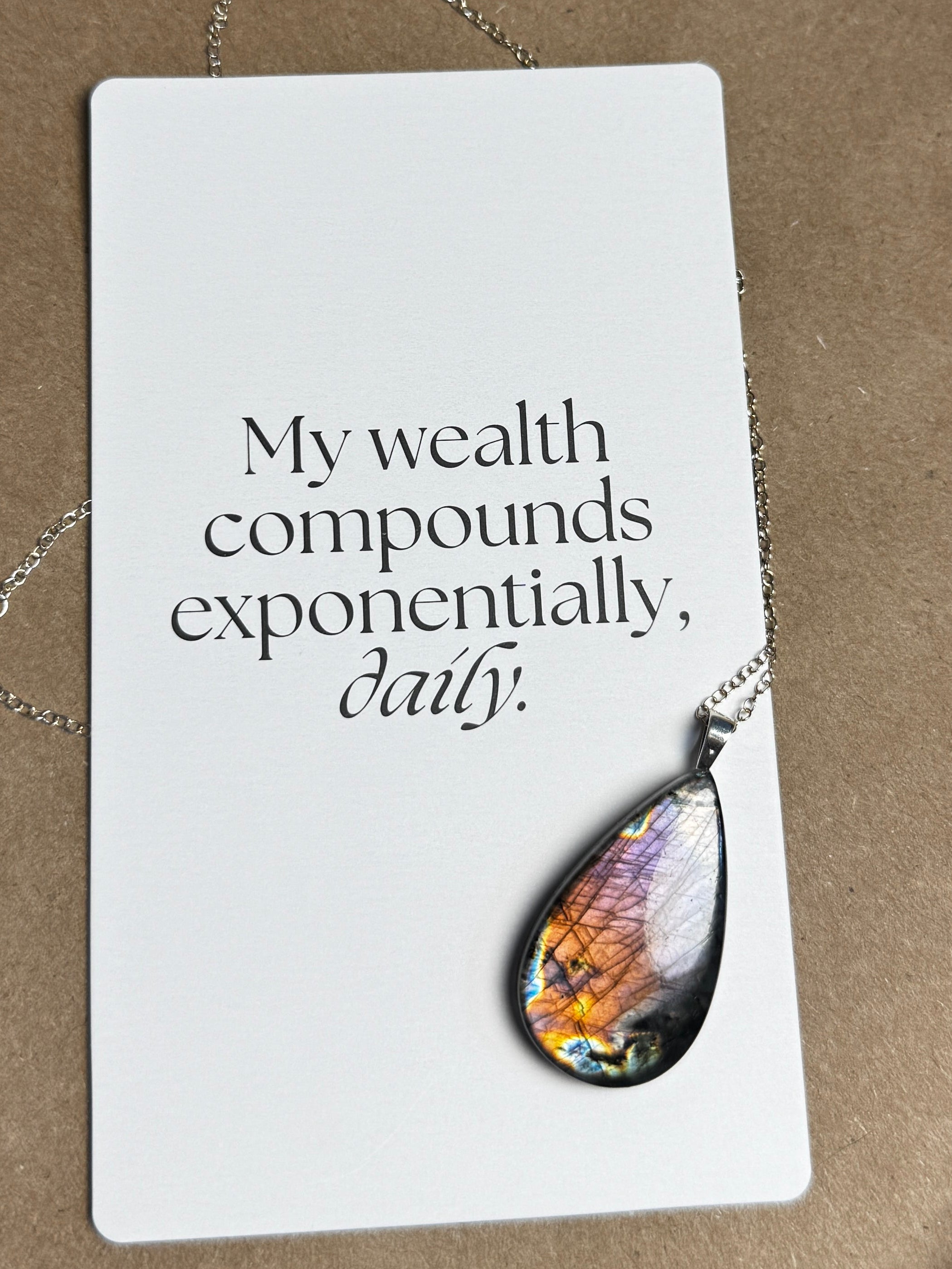 The Ember Bloom Stone – Silver Labradorite Necklace