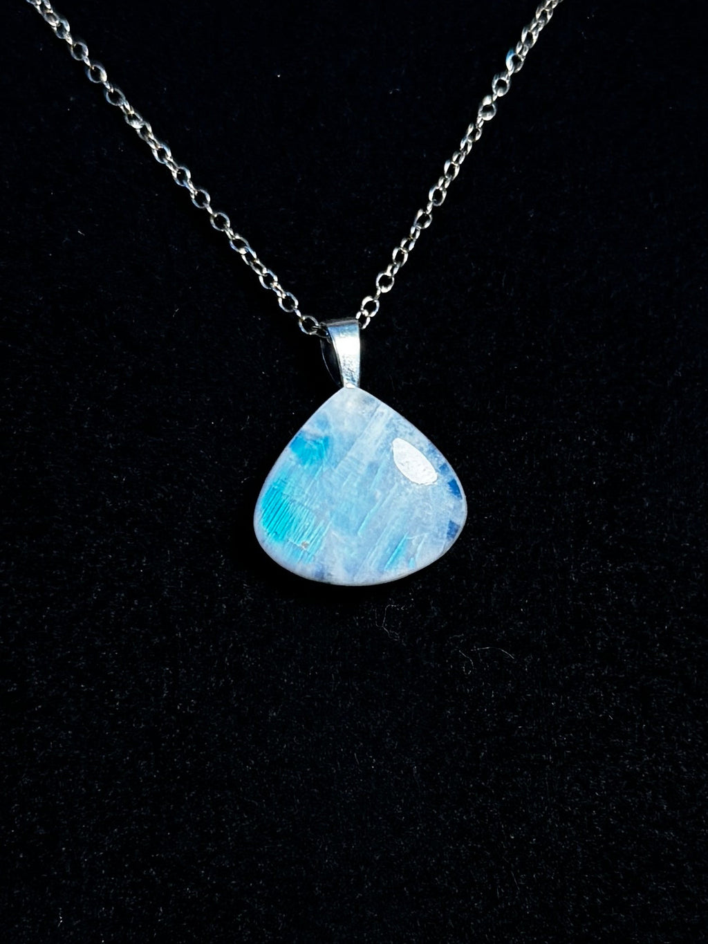The Blue Whisper Stone – Silver Rainbow Moonstone Necklace