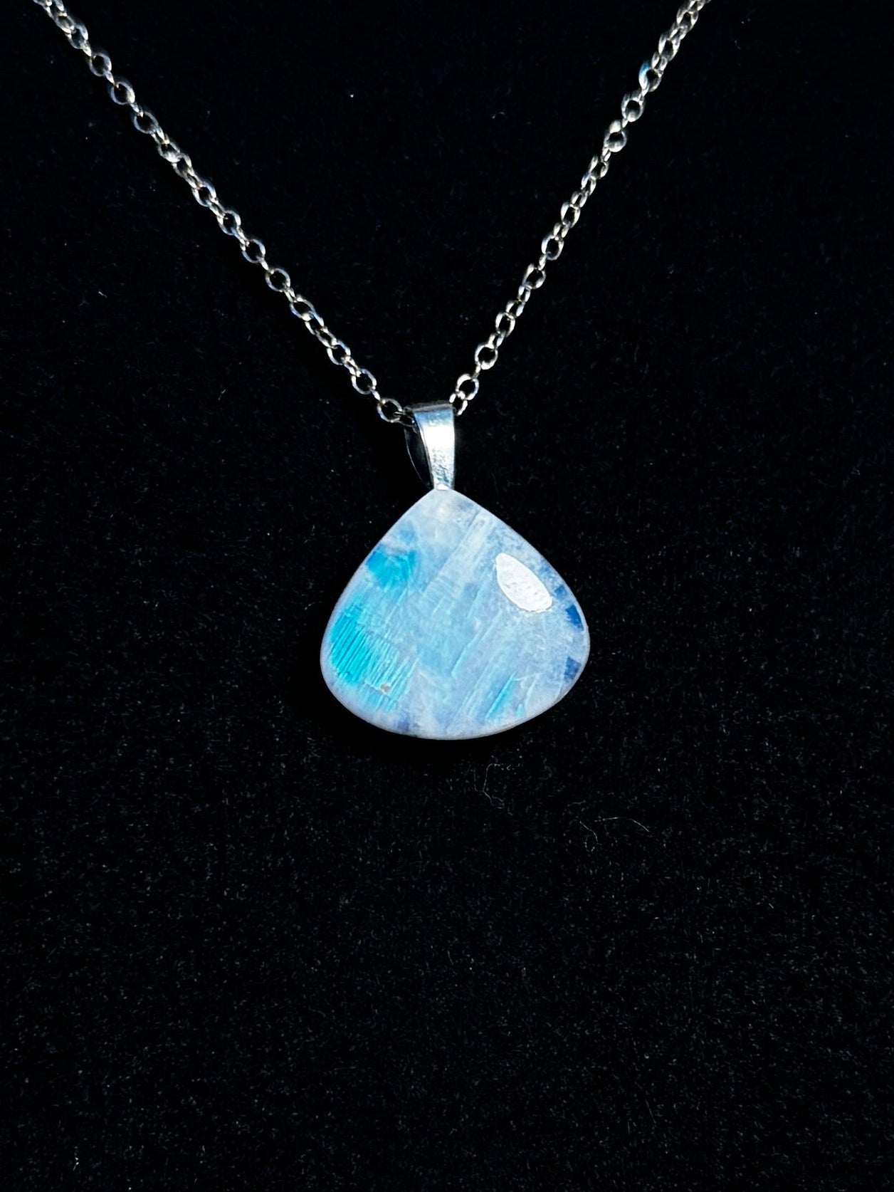 The Blue Whisper Stone – Silver Rainbow Moonstone Necklace