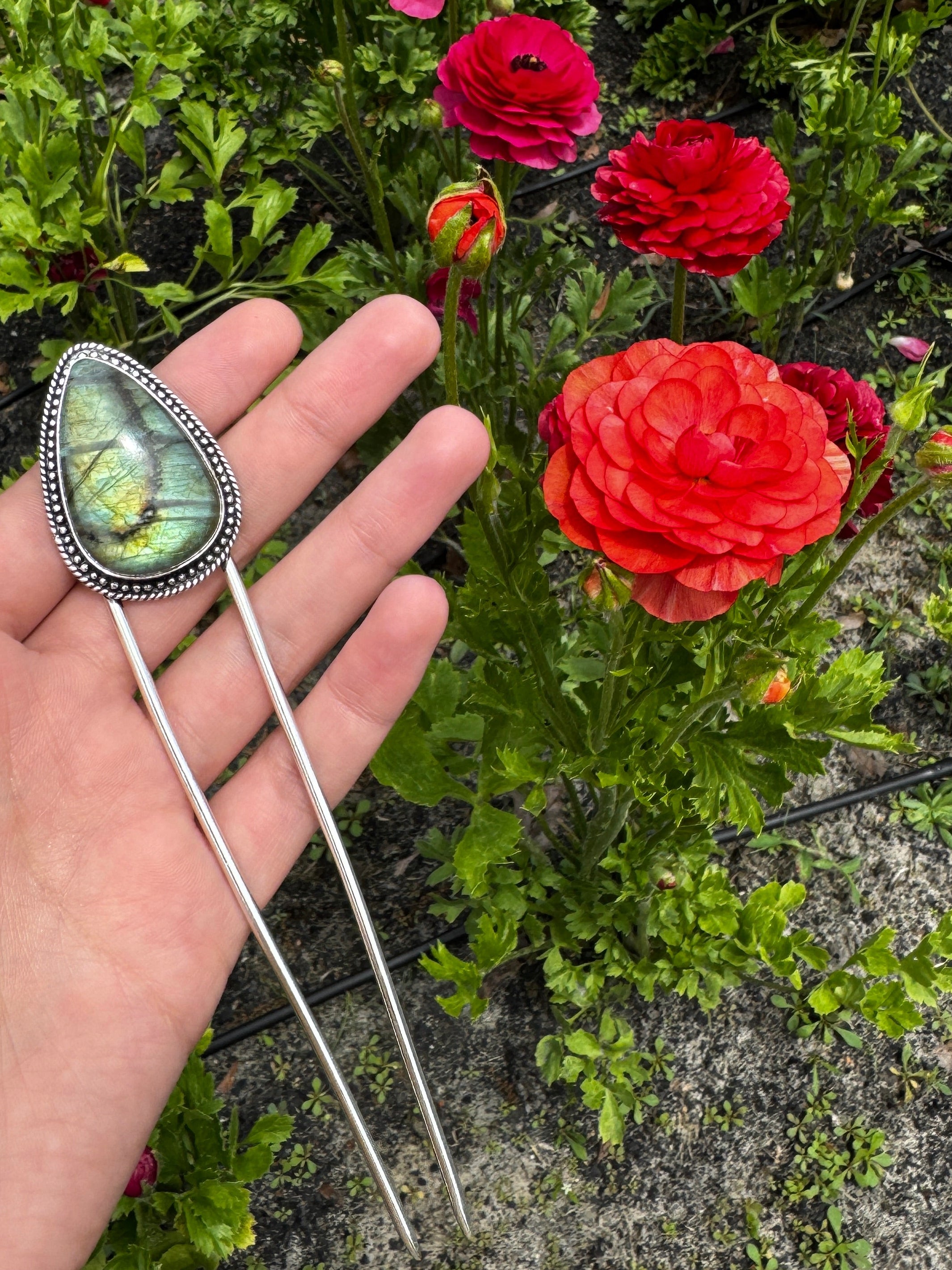 Labradorite Hair Pin – Silver Hair Fork