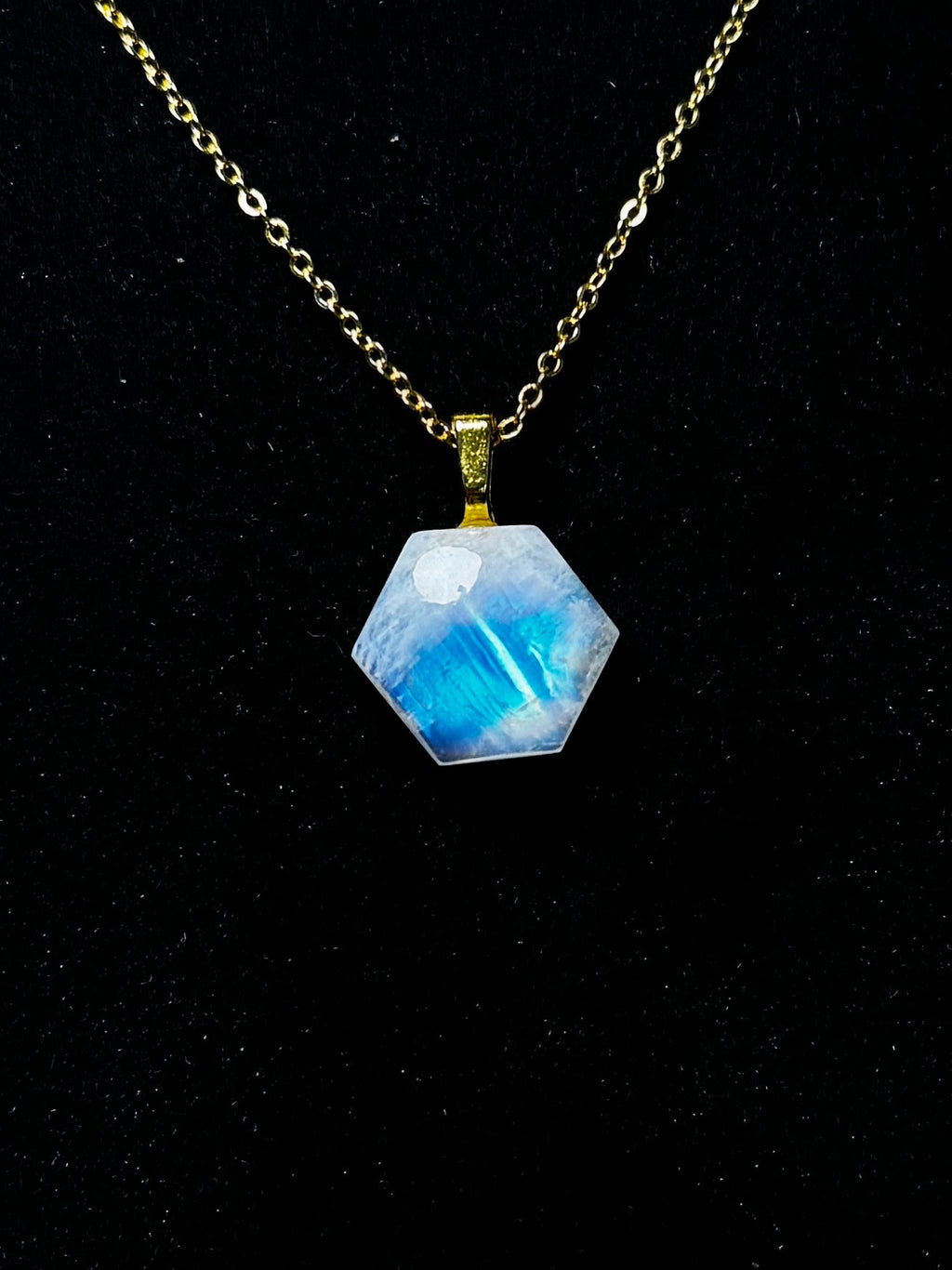 The Sacred Geometry Stone – Rainbow Moonstone Necklace