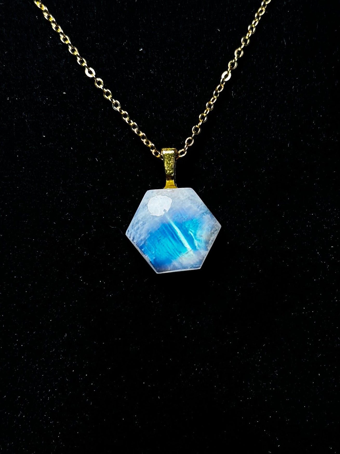 The Sacred Geometry Stone – Rainbow Moonstone Necklace