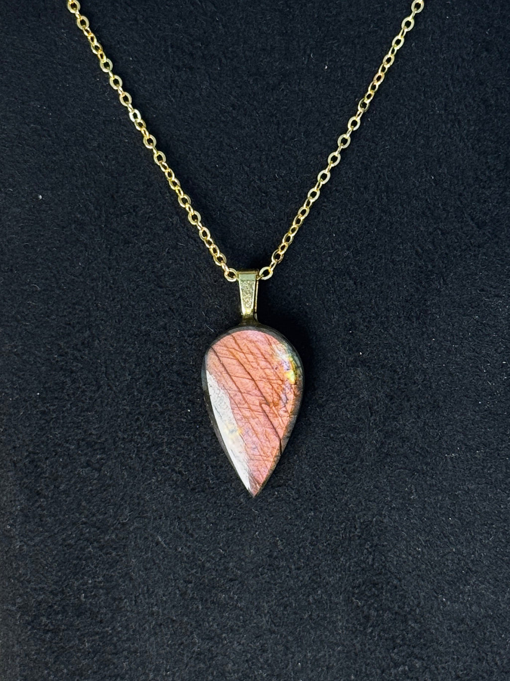 The Rose Ember Stone – Peach Pink Labradorite Necklace