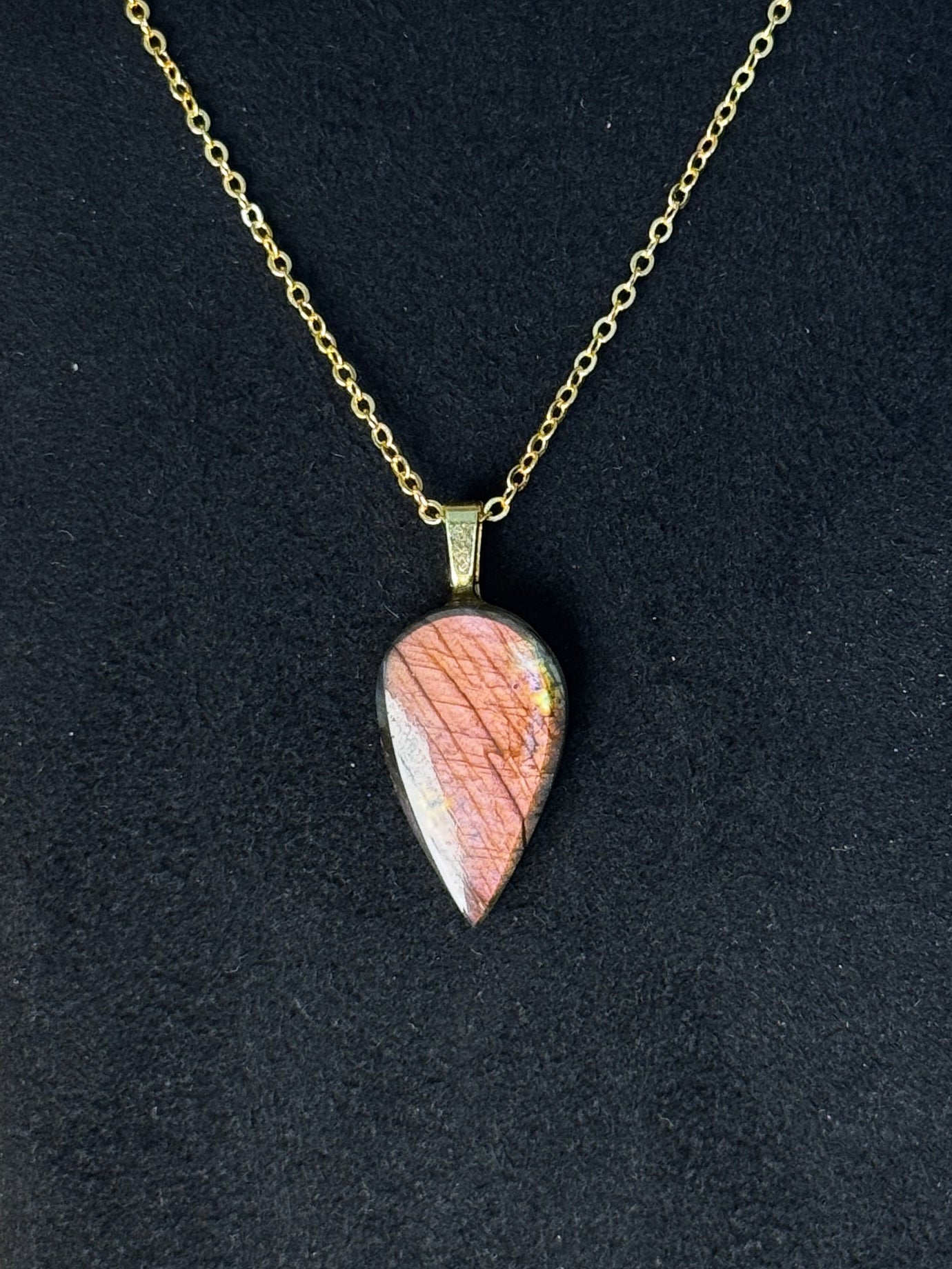 The Rose Ember Stone – Peach Pink Labradorite Necklace