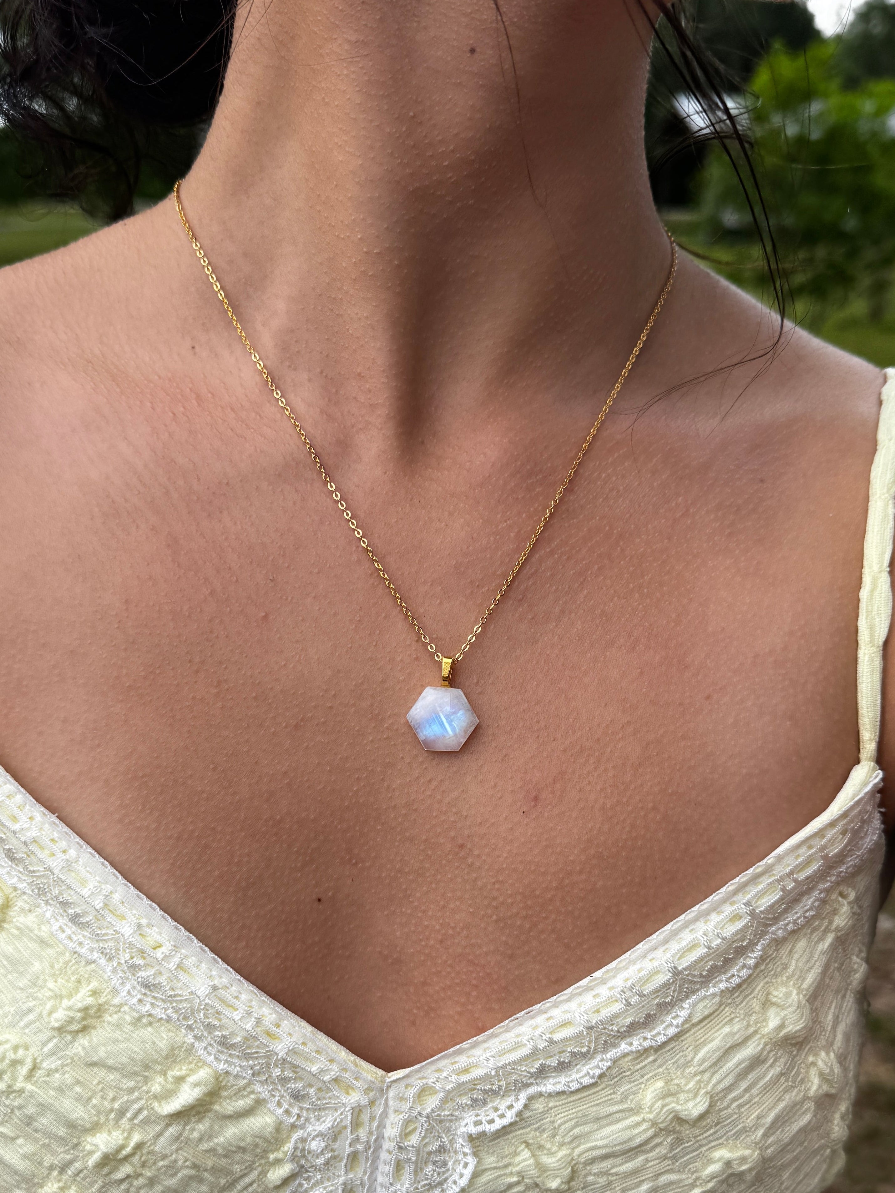 The Sacred Geometry Stone – Rainbow Moonstone Necklace