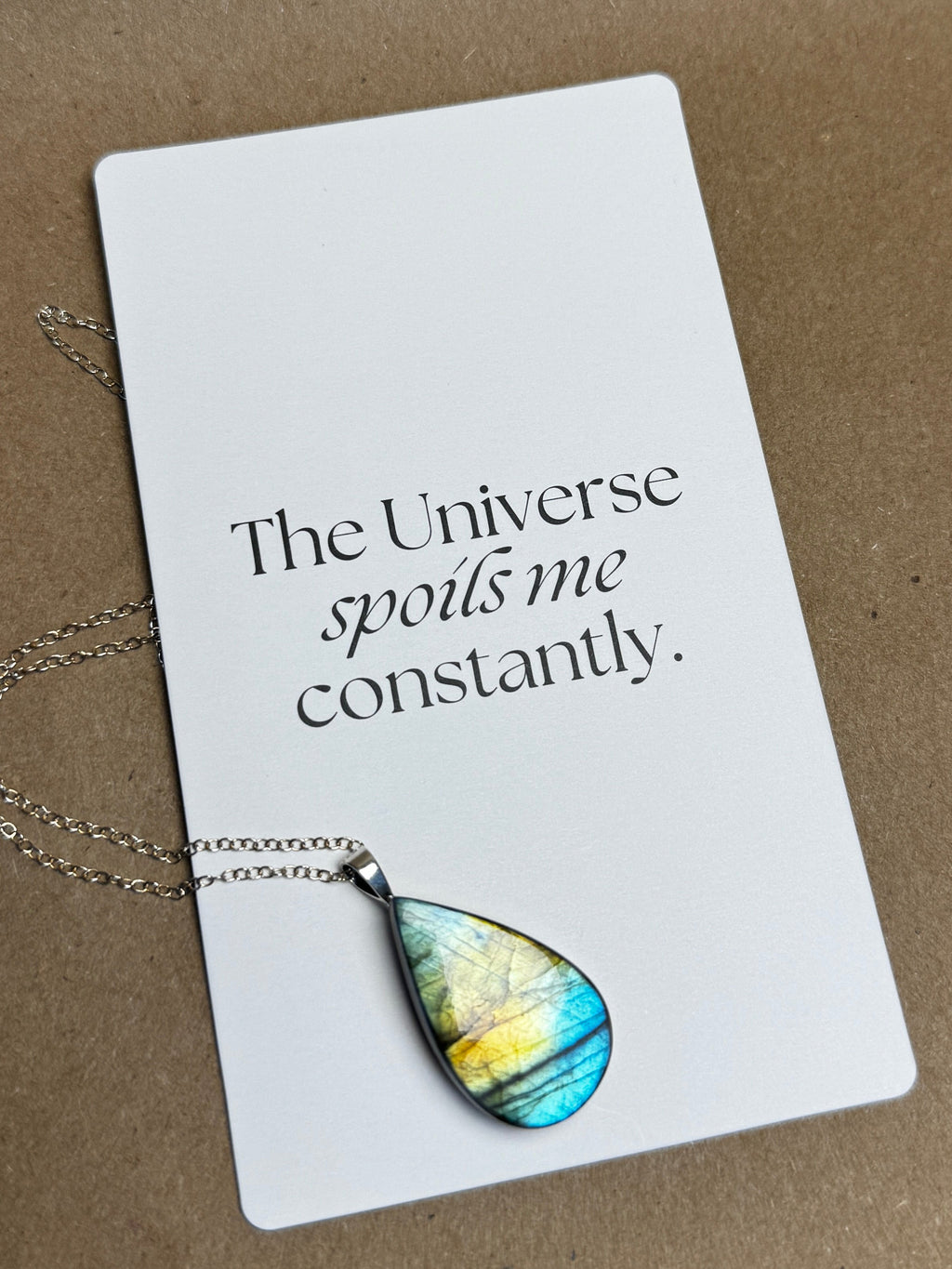 The Sunlit Current Stone – Silver Labradorite Necklace