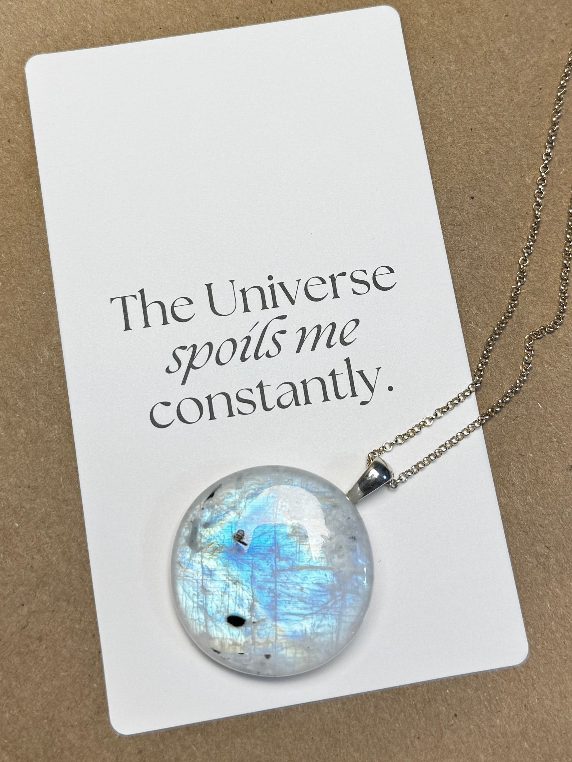The Moon Mirror Stone – Silver Rainbow Moonstone Necklace