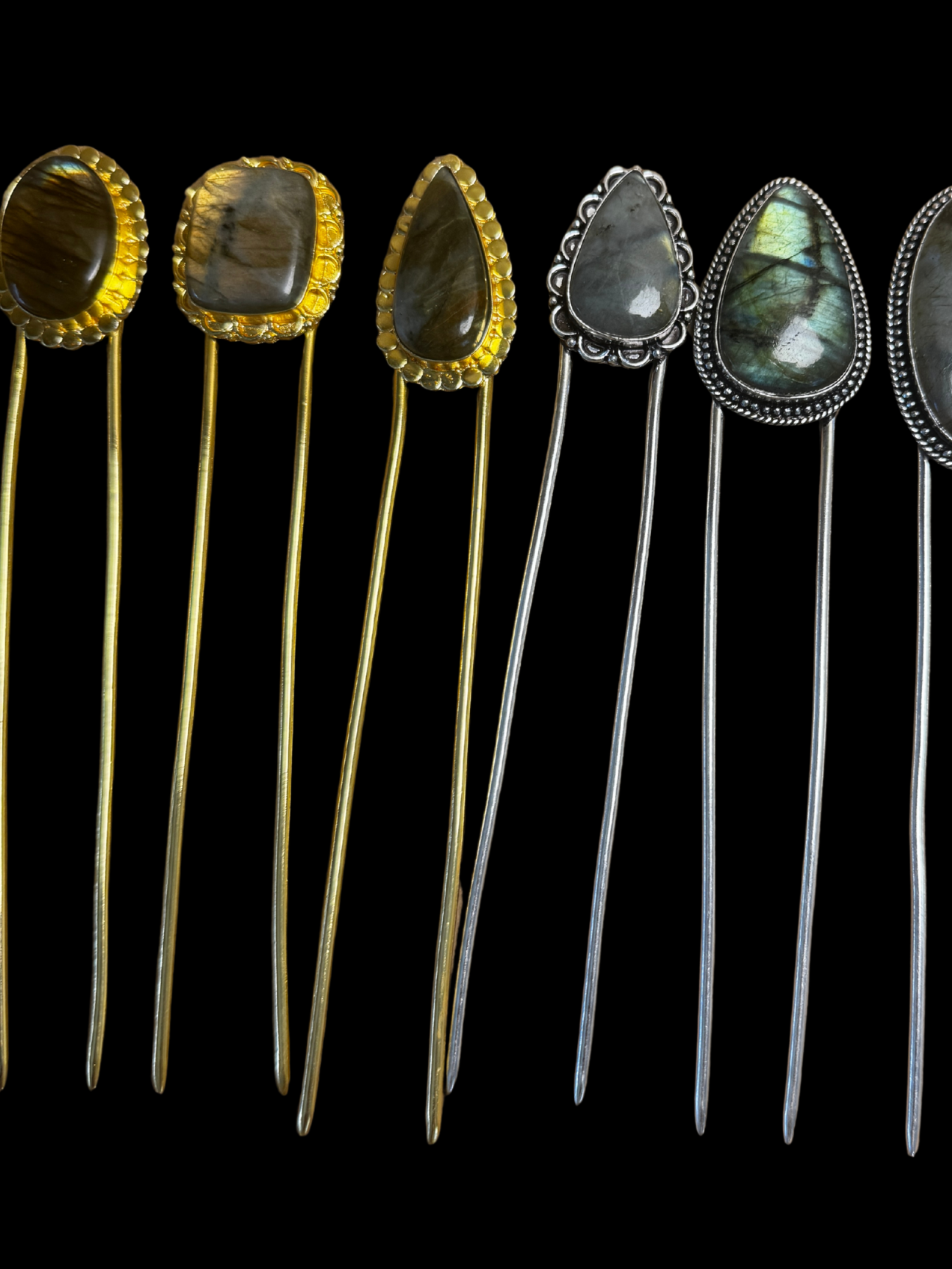 Labradorite Hair Pin – Gold Hair Fork