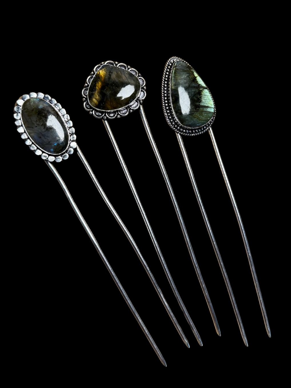 Labradorite Hair Pin – Silver Hair Fork