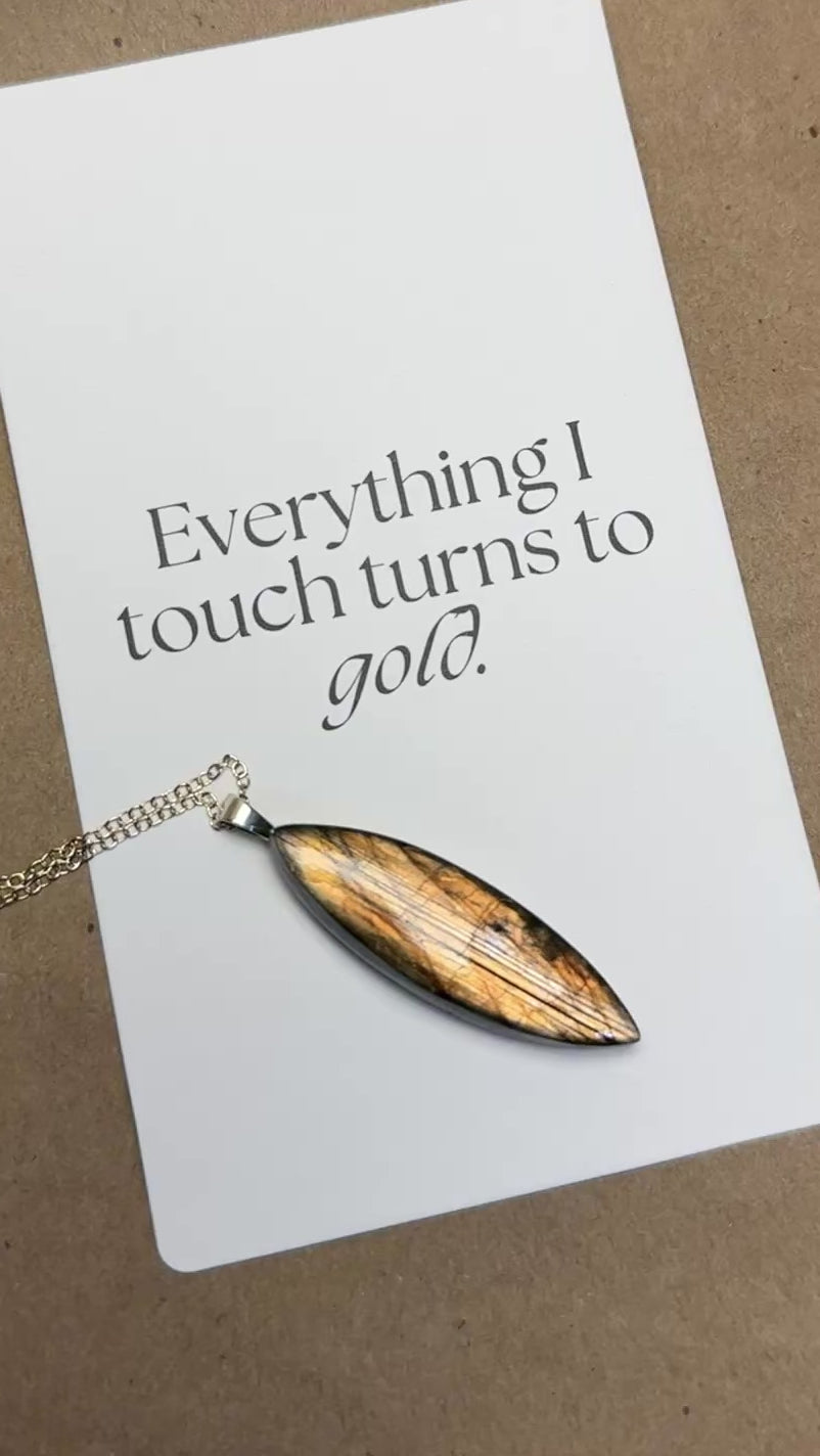The Gilded Arrow Stone – Silver Labradorite Necklace