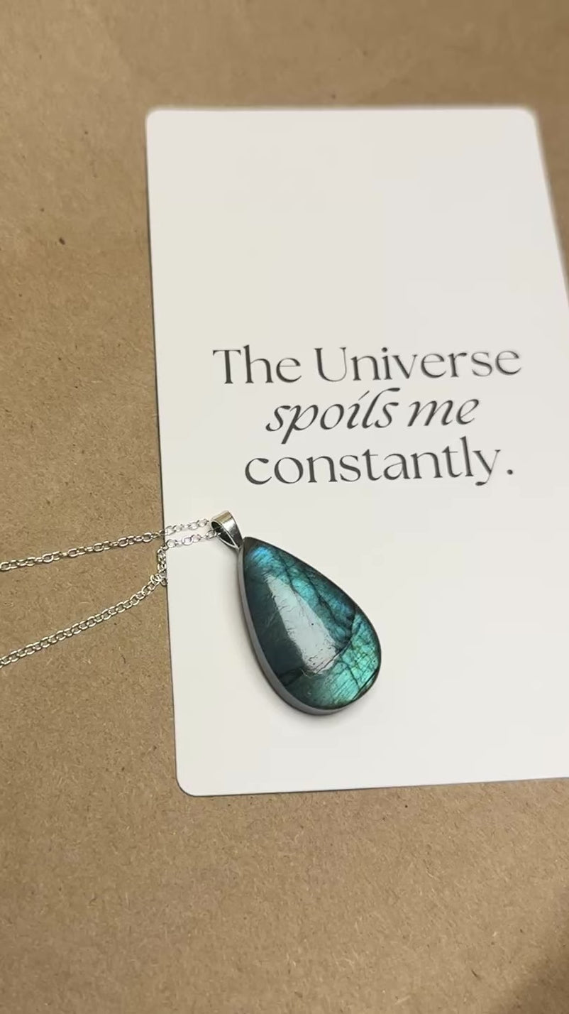 The Lagoon Stone – Teal Aqua Labradorite Necklace