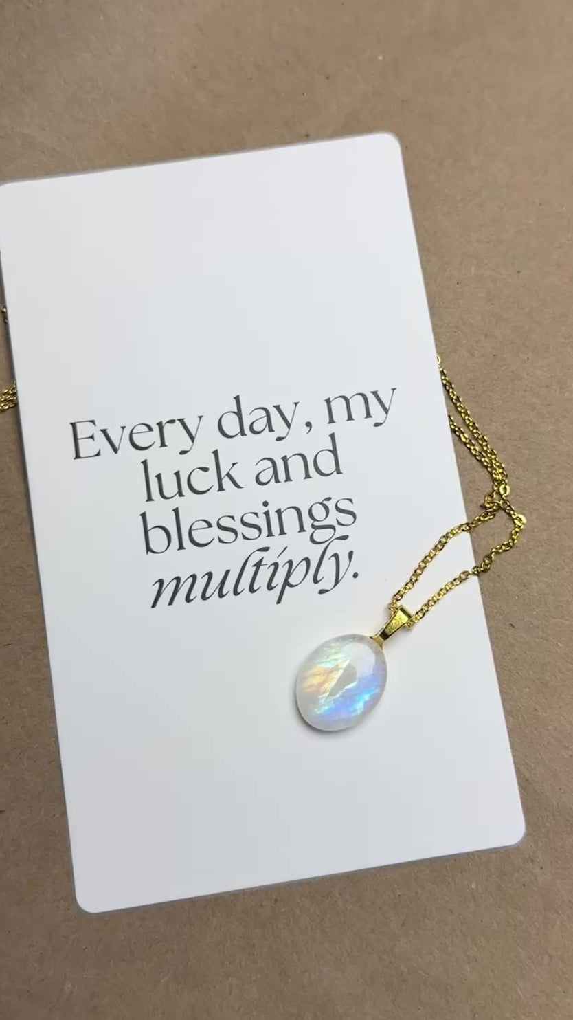 The Moonbeam Blessing Stone – Rainbow Moonstone Necklace