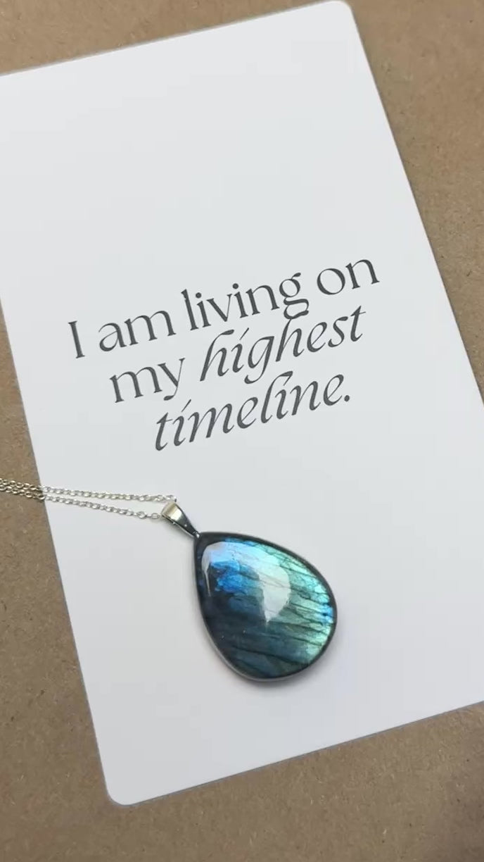 The Riptide Stone – Electric Aqua Labradorite Necklace