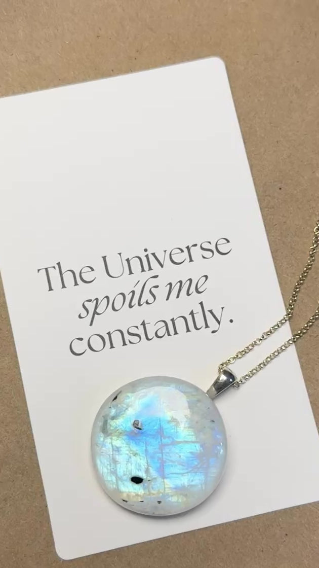 The Moon Mirror Stone – Silver Rainbow Moonstone Necklace