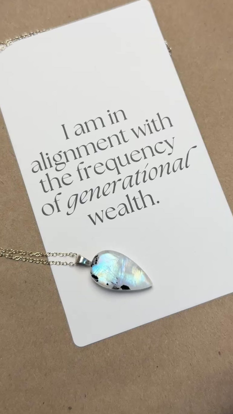 The Lunar Tide Stone – Silver Rainbow Moonstone Necklace