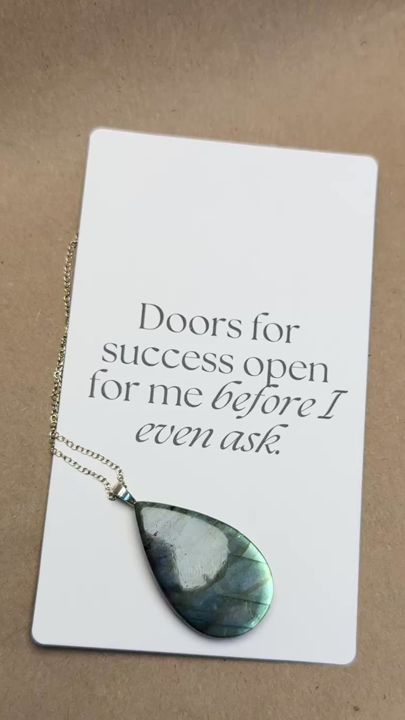 The Arctic Bloom Stone – Silver Labradorite Necklace