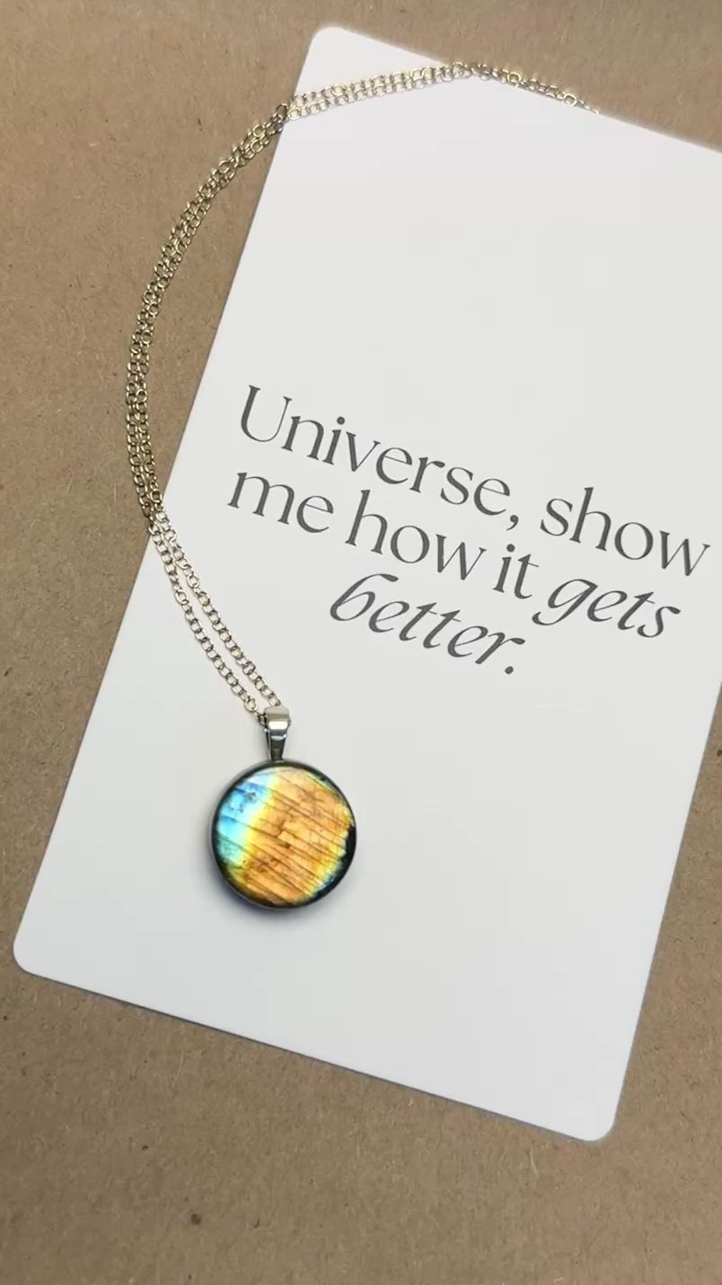 The Solstice Stone – Silver Labradorite Necklace