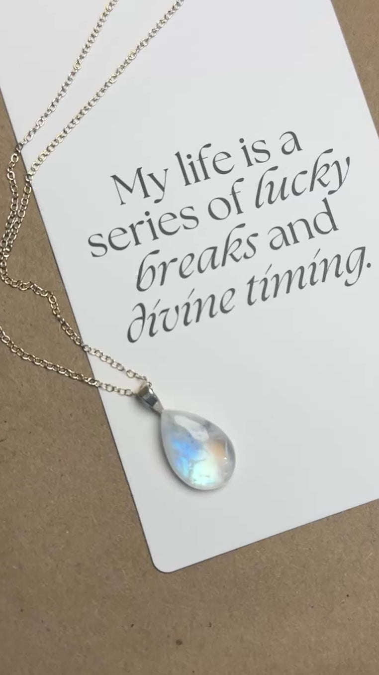 The Tideglow Stone – Silver Rainbow Moonstone Necklace