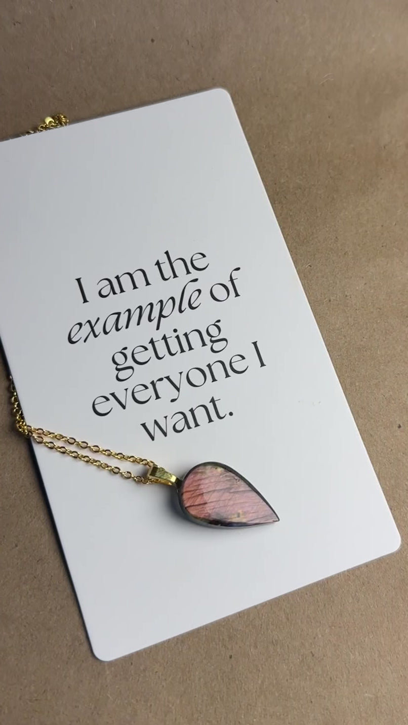 The Rose Ember Stone – Peach Pink Labradorite Necklace