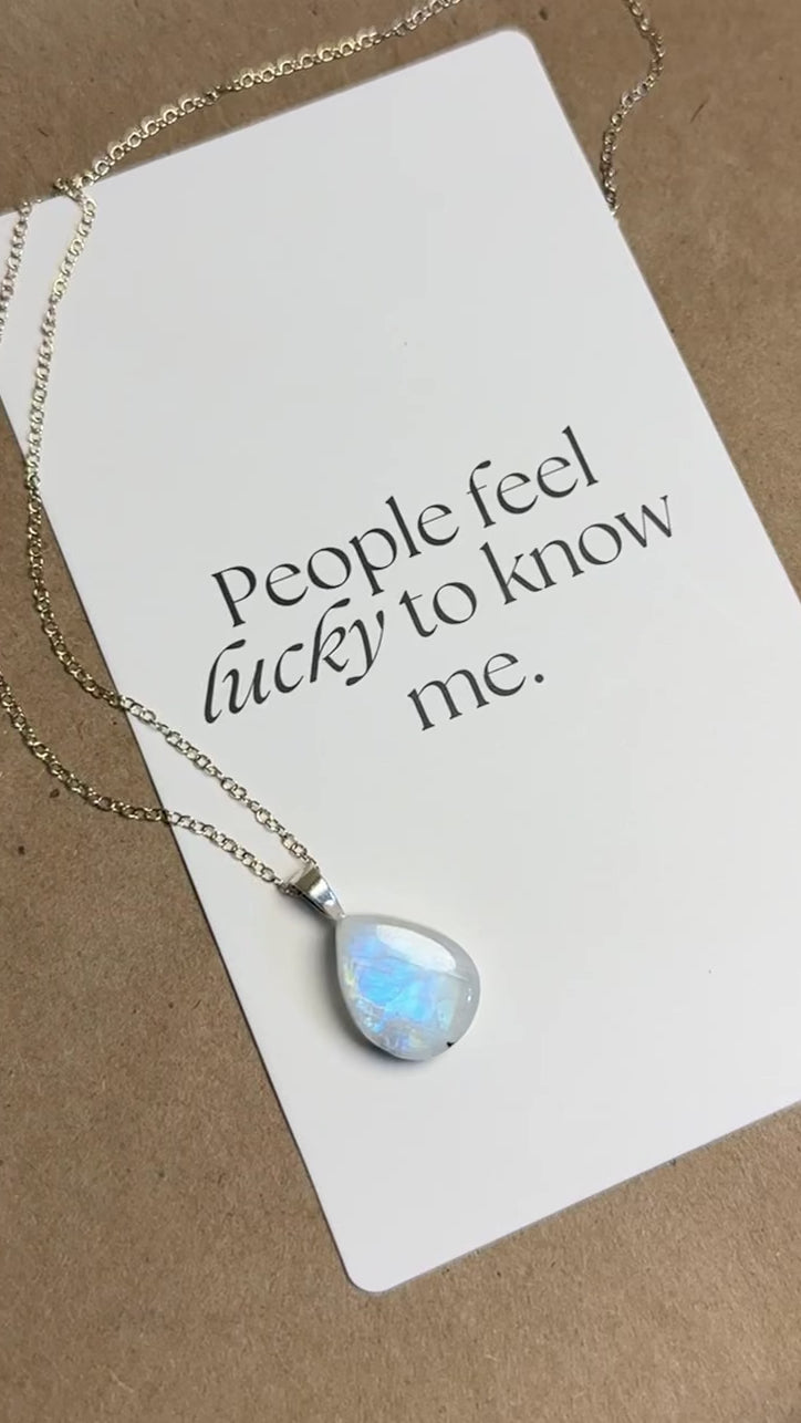The Soft Halo Stone – Silver Rainbow Moonstone Necklace
